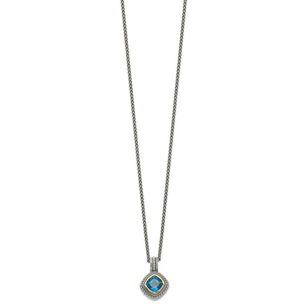 FJC Finejewelers Sterling Silver with 14kt Accent Necklace with Pendant Antiqued with Blue Topaz