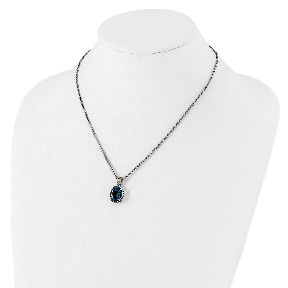 FJC Finejewelers Sterling Silver with 14kt Accent Antiqued with London Blue Topaz Oval Necklace 18