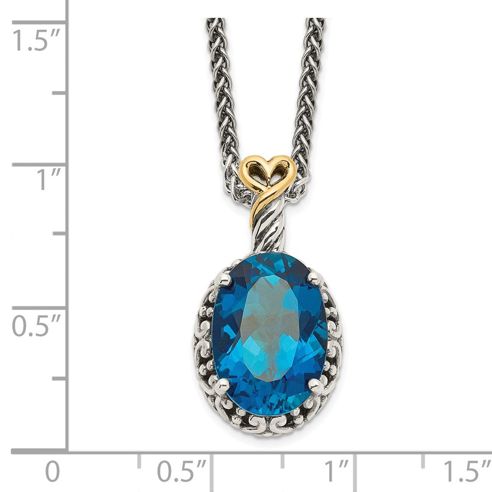 FJC Finejewelers Sterling Silver with 14kt Accent Antiqued with London Blue Topaz Oval Necklace 18