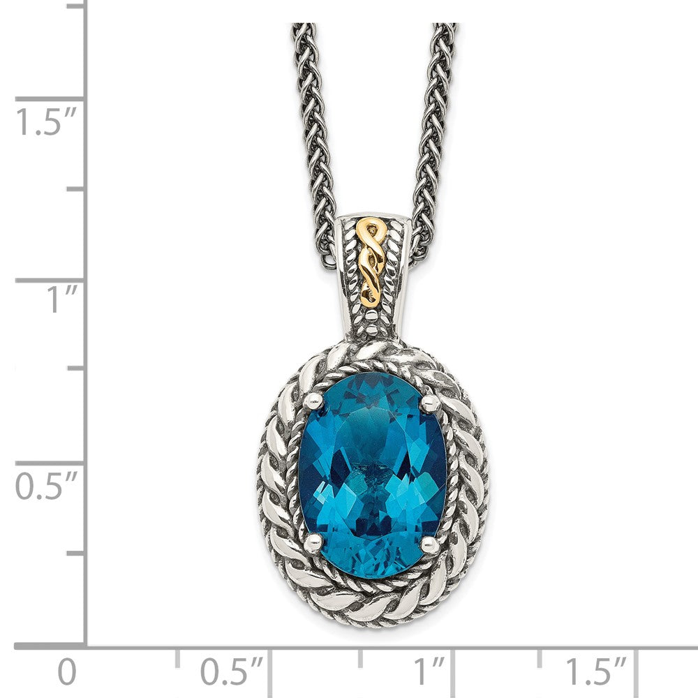 FJC Finejewelers Sterling Silver with 14kt Accent Antiqued with London Blue Topaz Hinged Bail Necklace