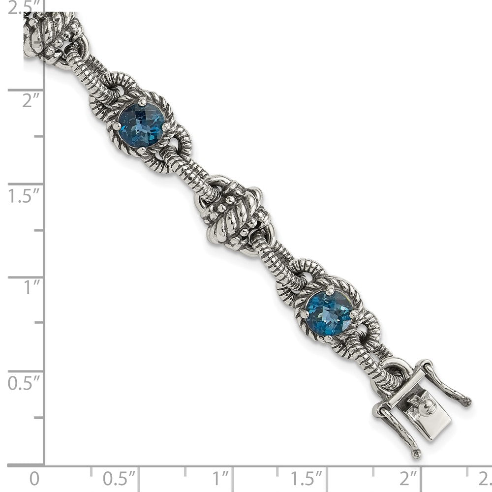 FJC Finejewelers 925 Sterling Silver Antiqued London Blue Topaz Bracelet 7.75 Inches x 10 mm