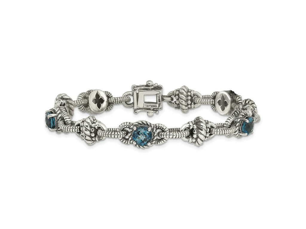 FJC Finejewelers 925 Sterling Silver Antiqued London Blue Topaz Bracelet 7.75 Inches x 10 mm