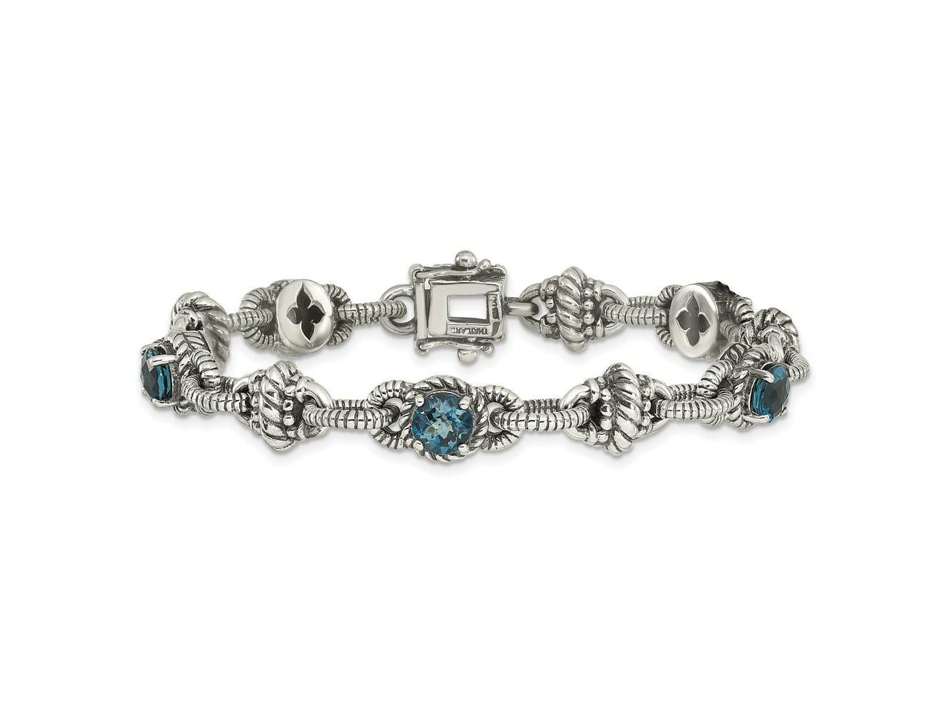 FJC Finejewelers 925 Sterling Silver Antiqued London Blue Topaz Bracelet 7.75 Inches x 10 mm