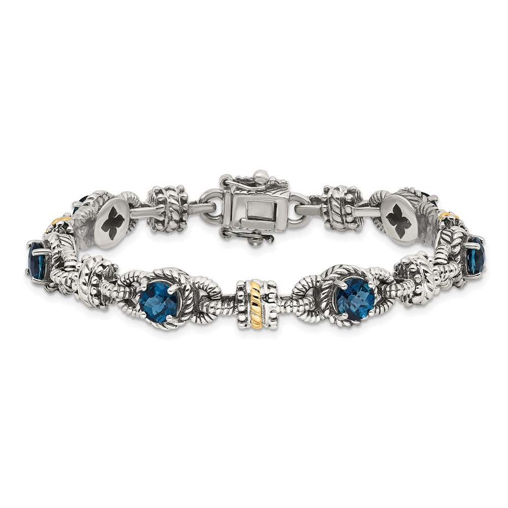 FJC Finejewelers 14k/Silver Two-Tone Antiqued with London Blue Topaz Bracelet 7.5 Inches x 10 mm