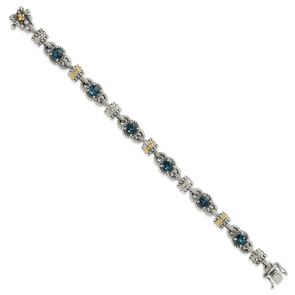 FJC Finejewelers 14k/Silver Two-Tone Antiqued with London Blue Topaz Bracelet 7.5 Inches x 10 mm