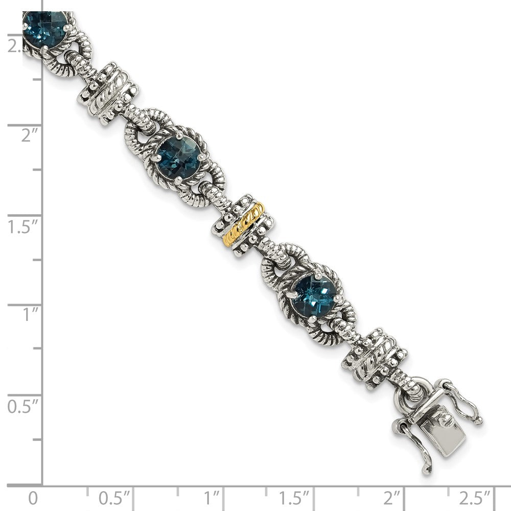 FJC Finejewelers 14k/Silver Two-Tone Antiqued with London Blue Topaz Bracelet 7.5 Inches x 10 mm