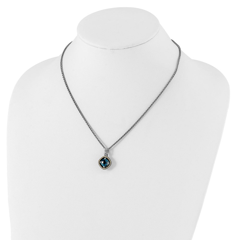 FJC Finejewelers Sterling Silver with 14kt Accent London Blue Topaz Necklace Pendant Antiqued