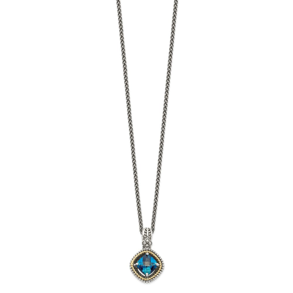 FJC Finejewelers Sterling Silver with 14kt Accent London Blue Topaz Necklace Pendant Antiqued