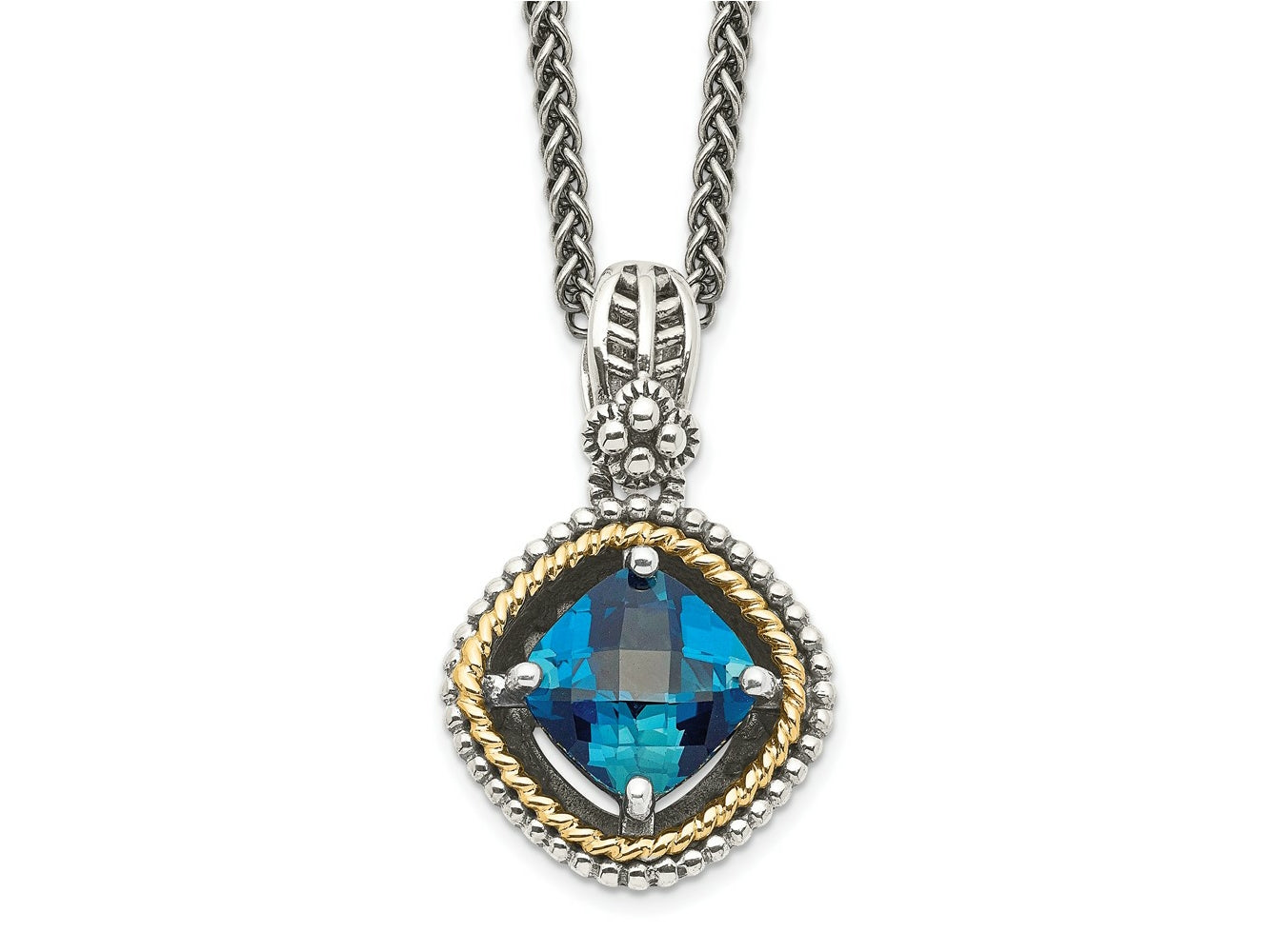 FJC Finejewelers Sterling Silver with 14kt Accent London Blue Topaz Necklace Pendant Antiqued