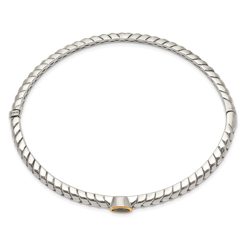 FJC Finejewelers Sterling Silver with 14kt Accent Antiqued with Peridot Bangle Bracelet 6 mm