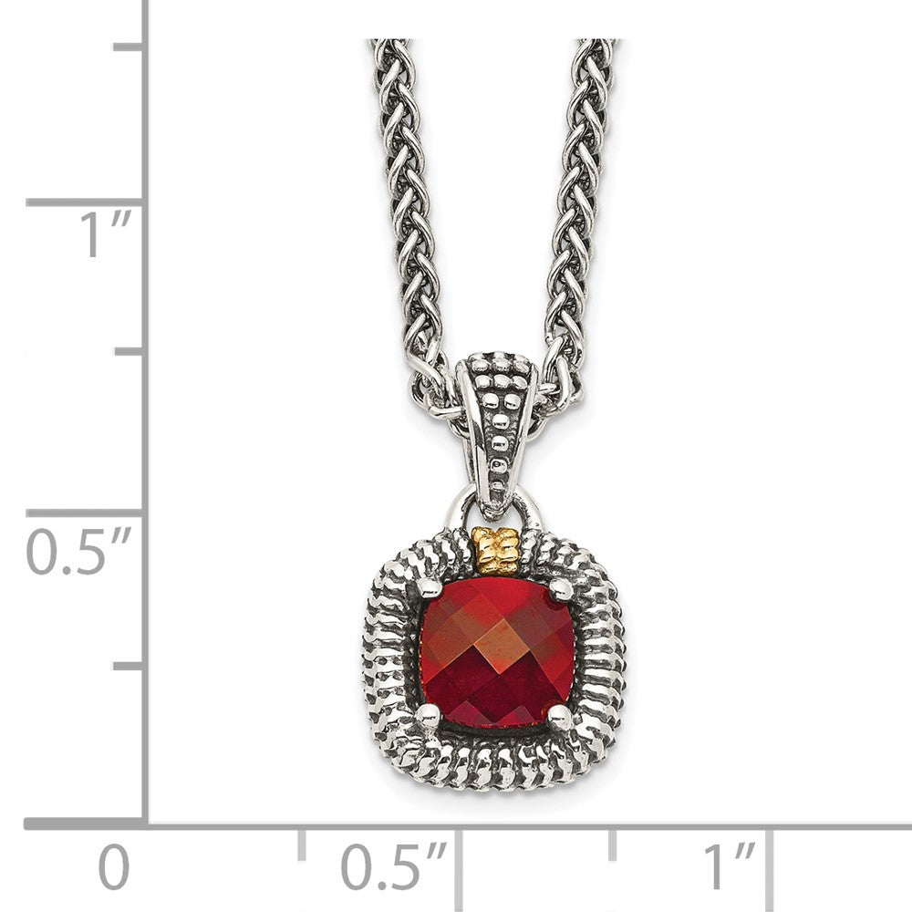 FJC Finejewelers Sterling Silver with 14kt Accent Necklace with Pendant Antiqued with Garnet