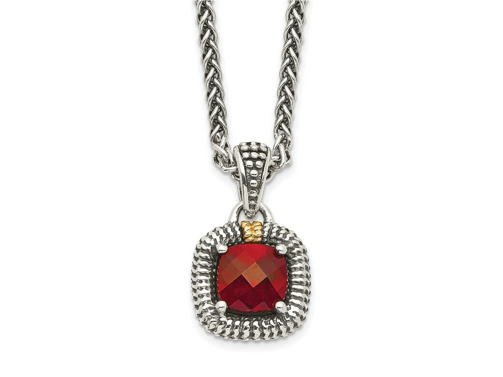 FJC Finejewelers Sterling Silver with 14kt Accent Necklace with Pendant Antiqued with Garnet