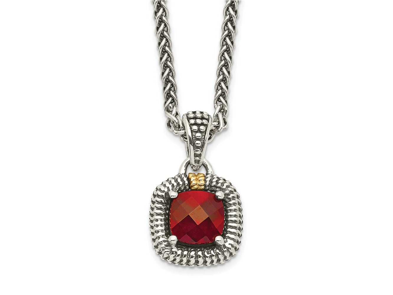FJC Finejewelers Sterling Silver with 14kt Accent Necklace with Pendant Antiqued with Garnet