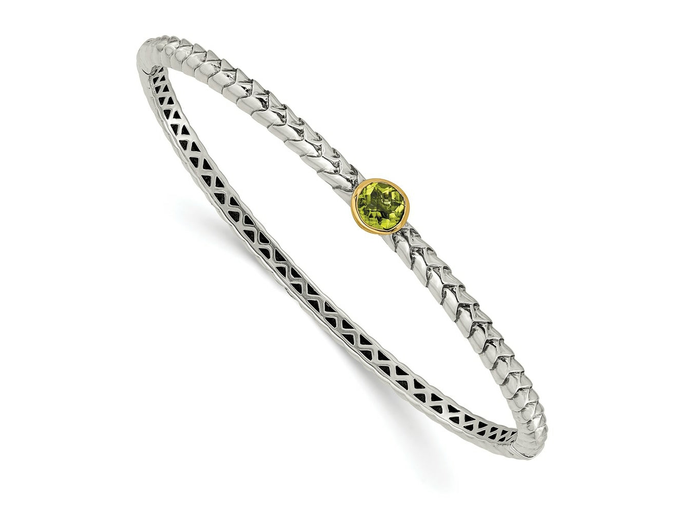 FJC Finejewelers Sterling Silver with 14kt Accent Antiqued with Peridot Bangle Bracelet 6 mm