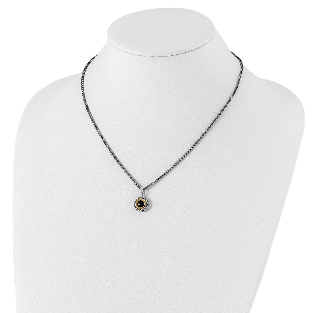 FJC Finejewelers Sterling Silver with 14kt Accent Necklace with Pendant Antiqued with Garnet