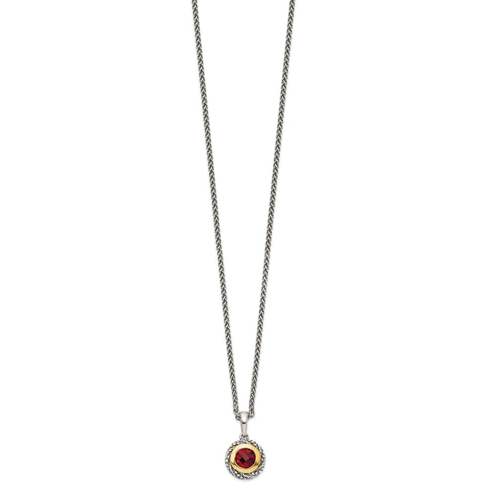 FJC Finejewelers Sterling Silver with 14kt Accent Necklace with Pendant Antiqued with Garnet