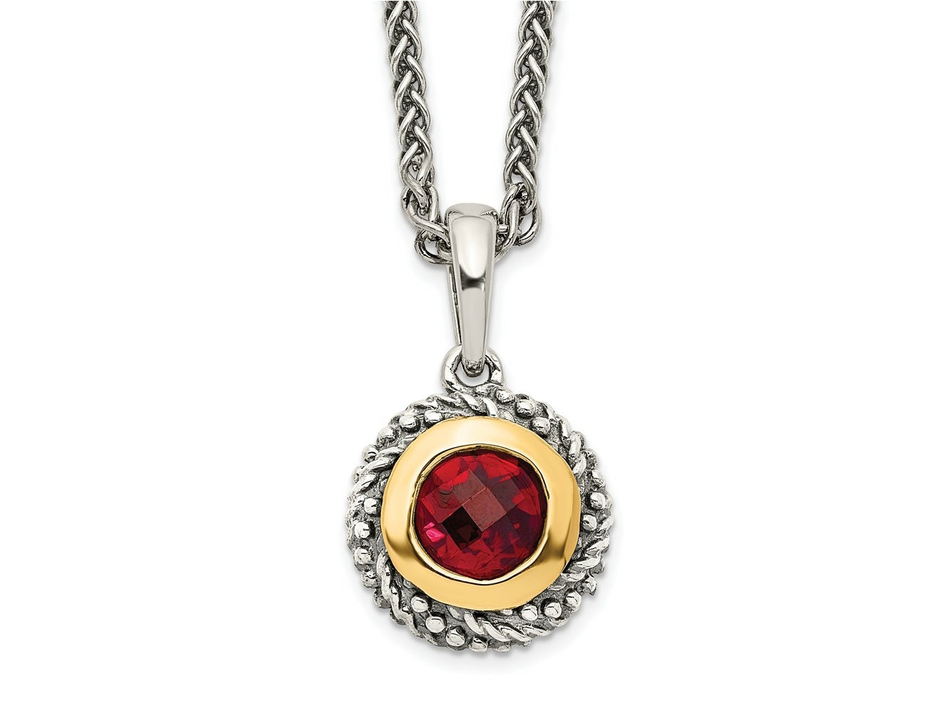 FJC Finejewelers Sterling Silver with 14kt Accent Necklace with Pendant Antiqued with Garnet