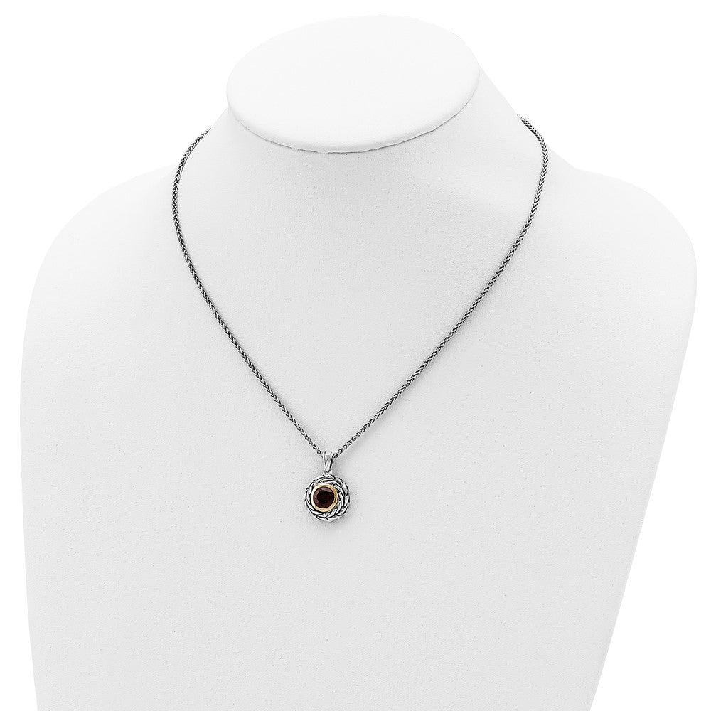 FJC Finejewelers Sterling Silver with 14kt Accent Necklace with Pendant Antiqued with Garnet
