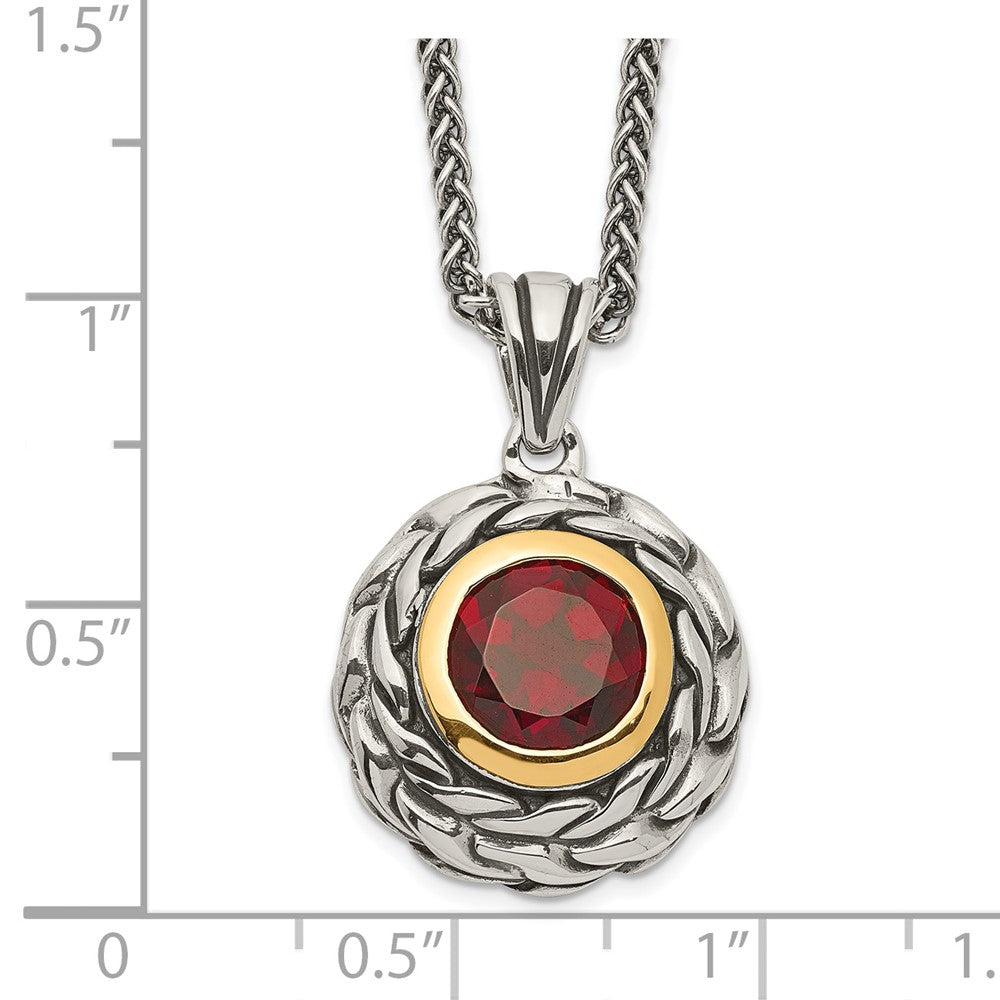 FJC Finejewelers Sterling Silver with 14kt Accent Necklace with Pendant Antiqued with Garnet