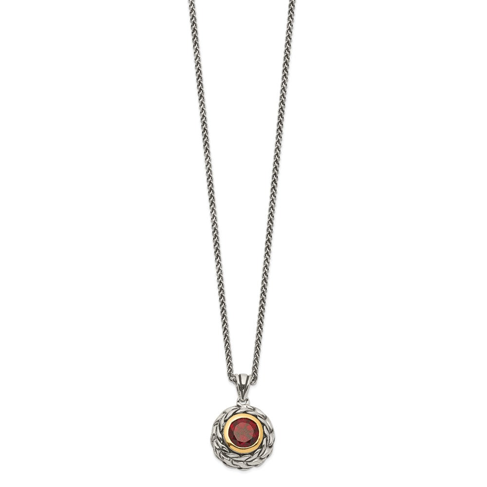 FJC Finejewelers Sterling Silver with 14kt Accent Necklace with Pendant Antiqued with Garnet