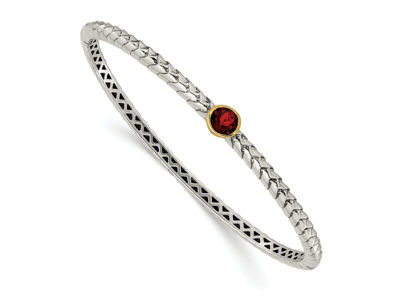 FJC Finejewelers Sterling Silver with 14kt Accent Antiqued with Garnet Bangle Bracelet 6 mm