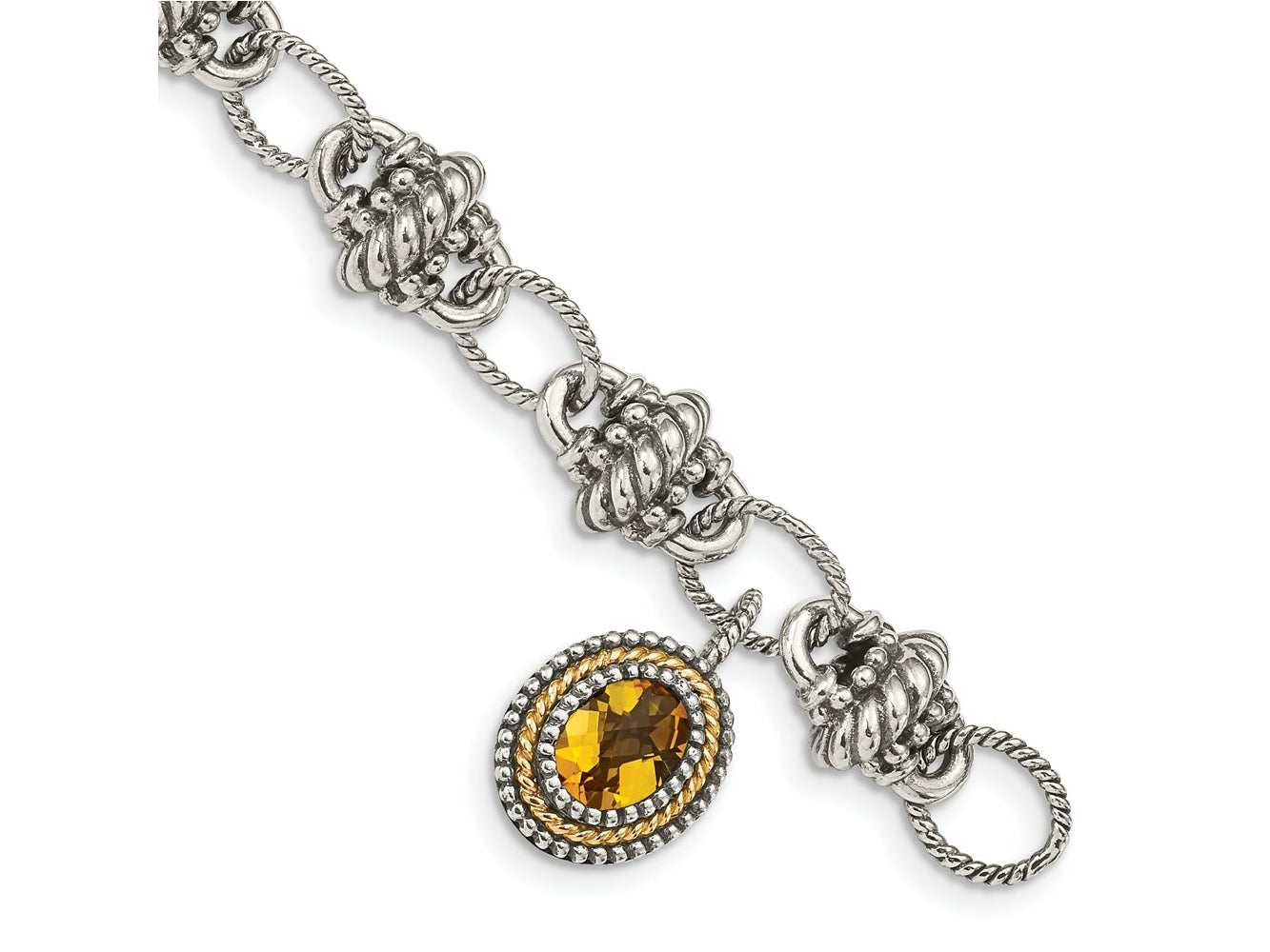 FJC Finejewelers Sterling Silver with 14kt Accent Antiqued with Citrine Bracelet 7.75 Inches x 10 mm