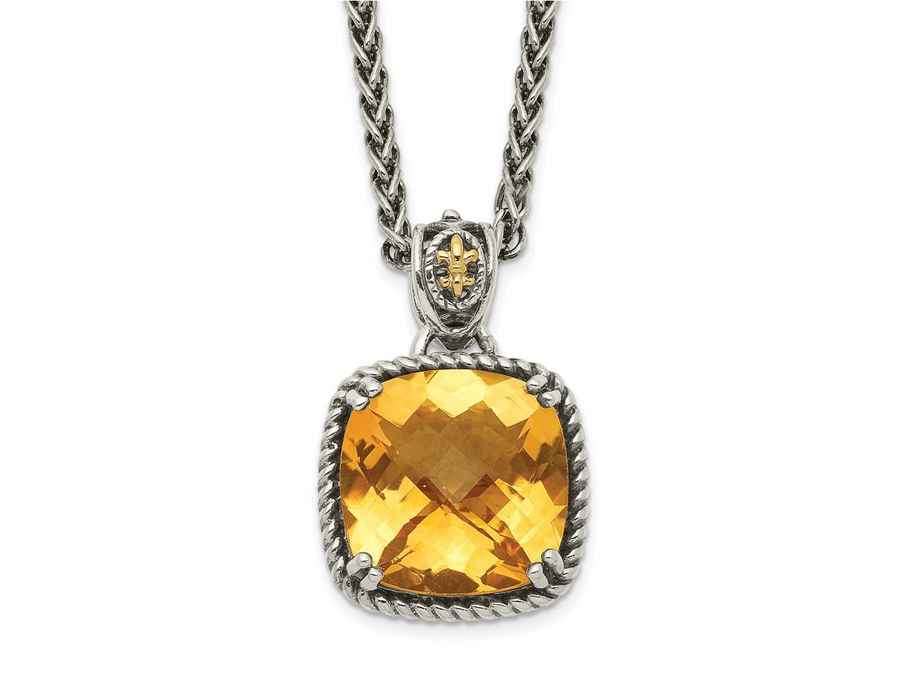 FJC Finejewelers Sterling Silver with 14kt Accent Antiqued with Citrine 18 Inches x 15 mm