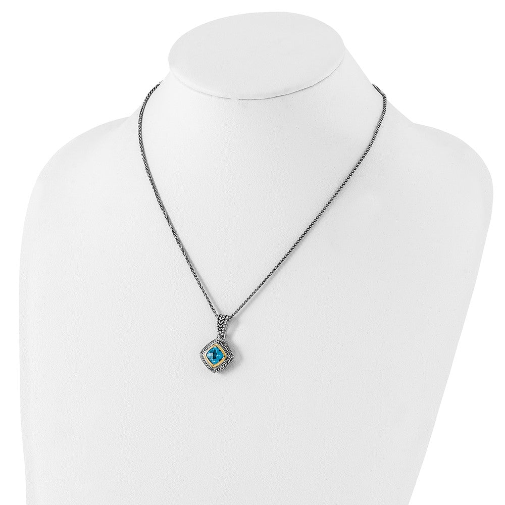 FJC Finejewelers Sterling Silver with 14kt Accent Antiqued with Sky Blue Topaz Necklace 18 mm