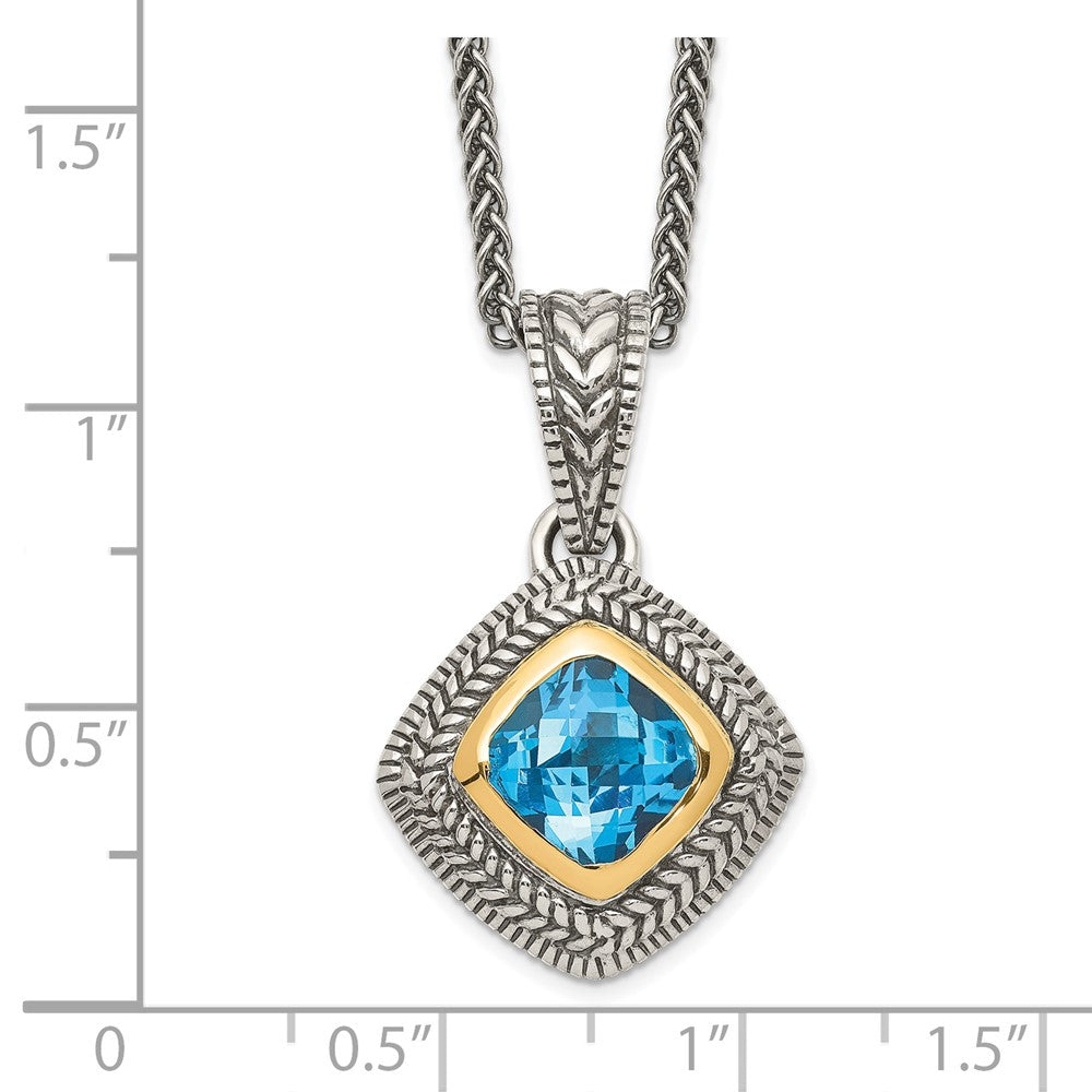 FJC Finejewelers Sterling Silver with 14kt Accent Antiqued with Sky Blue Topaz Necklace 18 mm