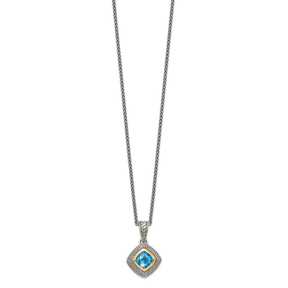 FJC Finejewelers Sterling Silver with 14kt Accent Antiqued with Sky Blue Topaz Necklace 18 mm