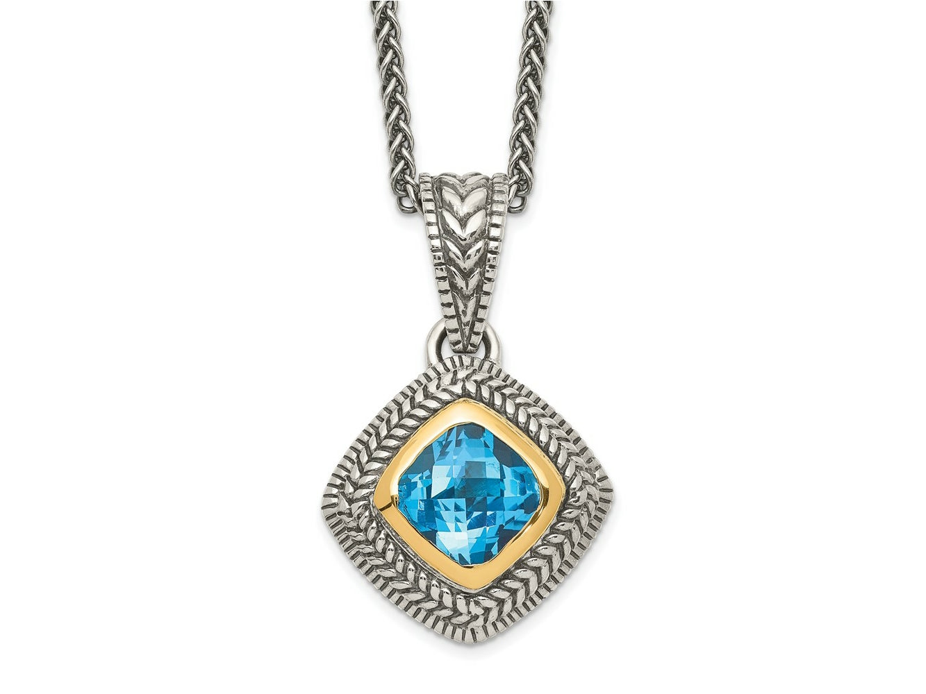 FJC Finejewelers Sterling Silver with 14kt Accent Antiqued with Sky Blue Topaz Necklace 18 mm