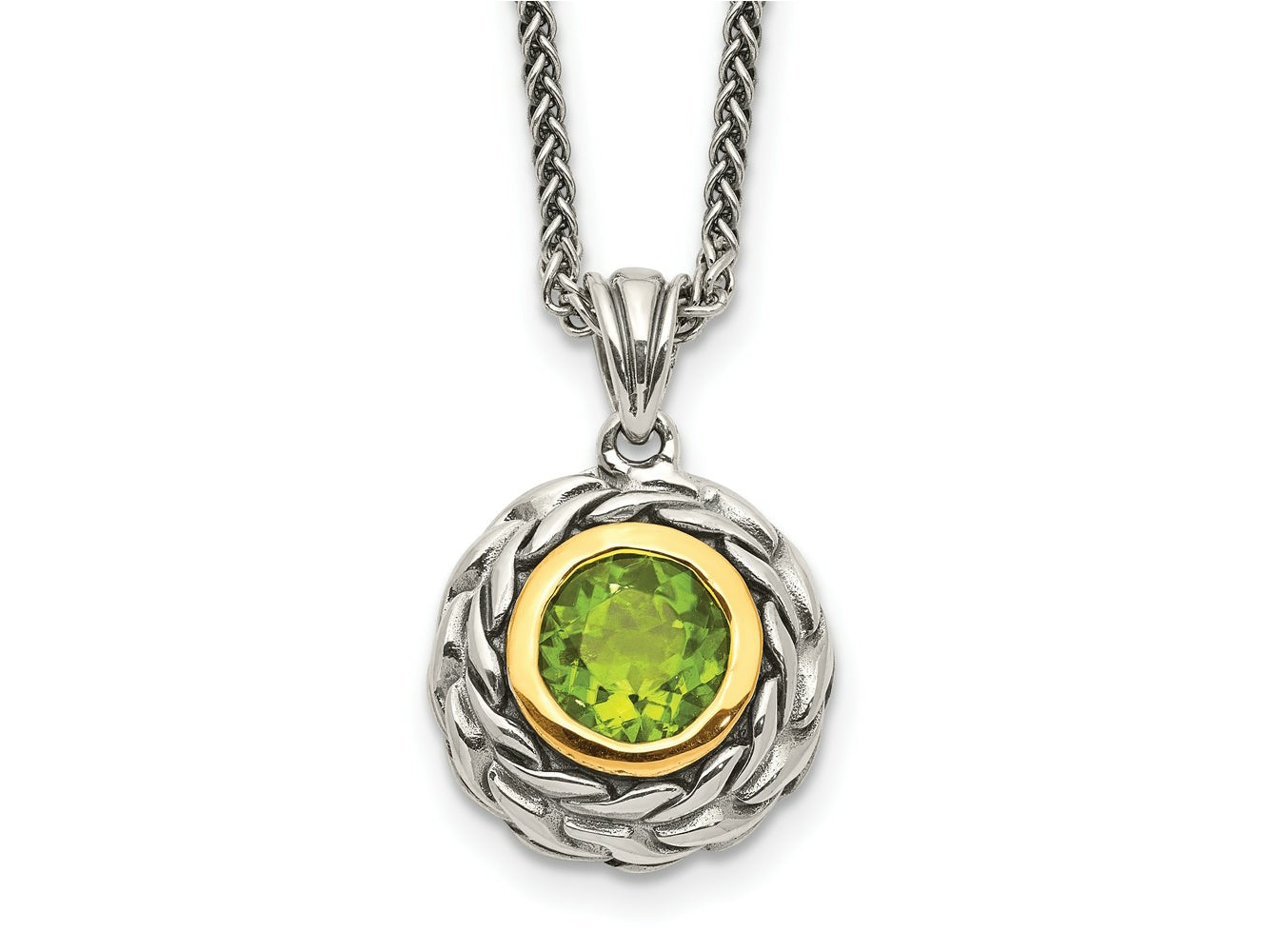 FJC Finejewelers Sterling Silver with 14kt Accent Necklace with Pendant Antiqued with Peridot Necklace