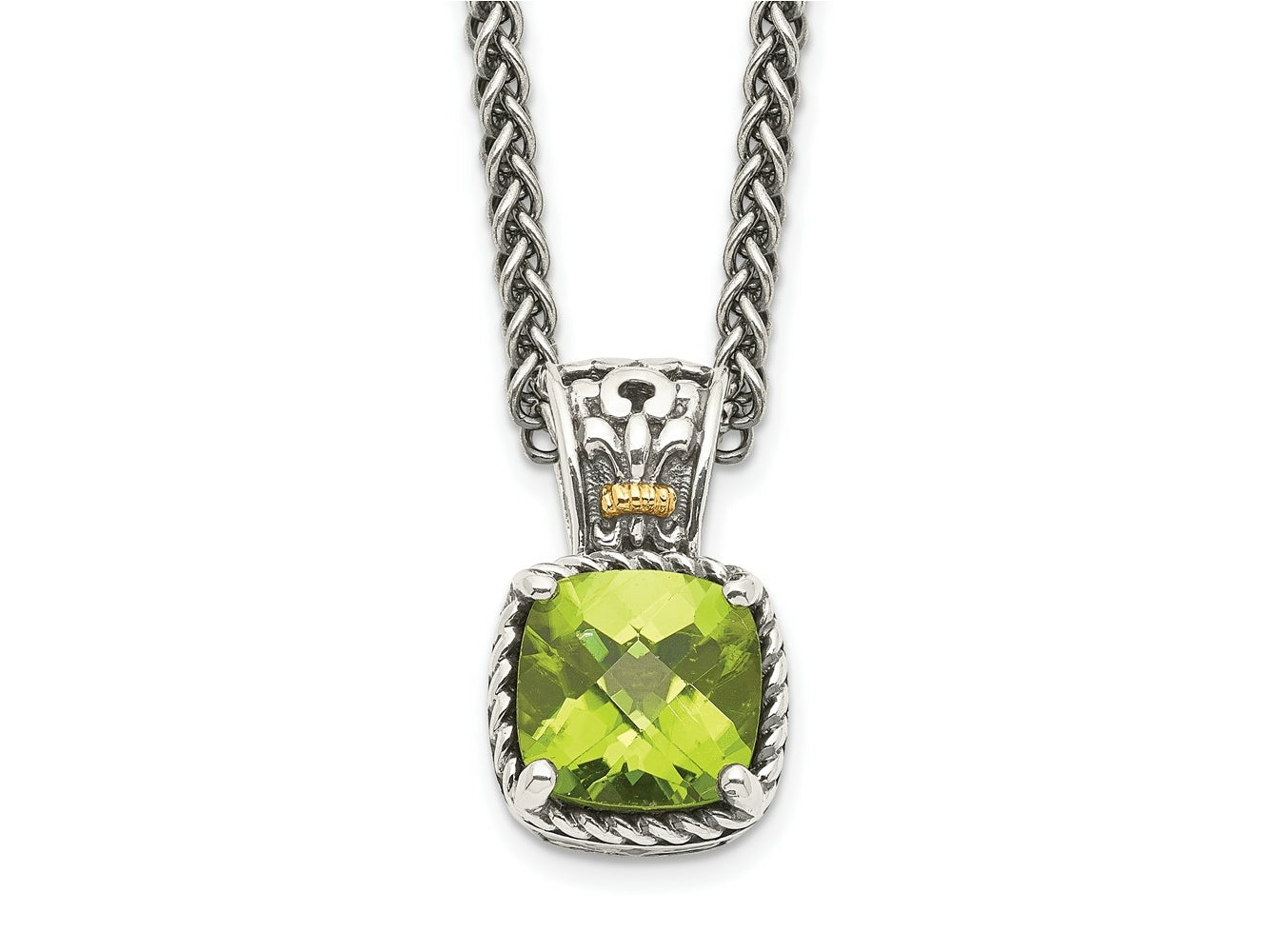 FJC Finejewelers Sterling Silver with 14kt Accent Necklace with Pendant Antiqued with Peridot Necklace