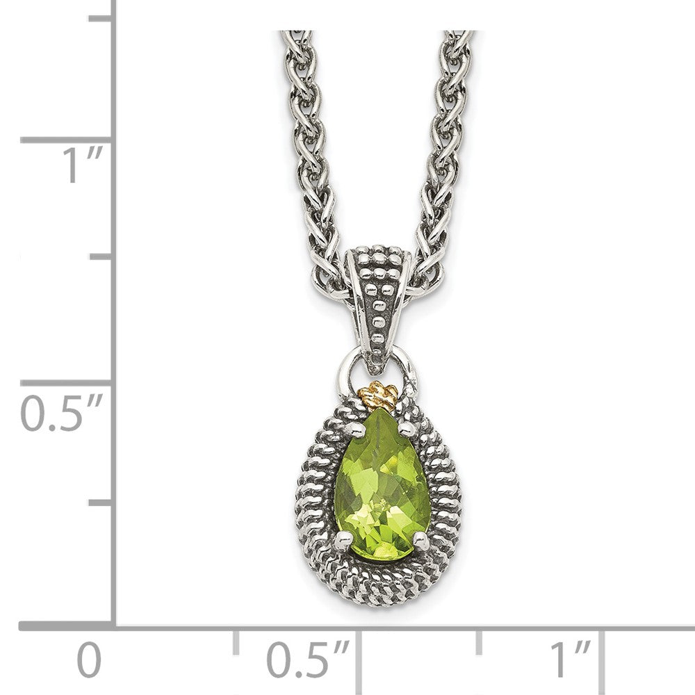 FJC Finejewelers Sterling Silver with 14kt Accent Necklace Pendant Antiqued with Peridot Pear Shaped
