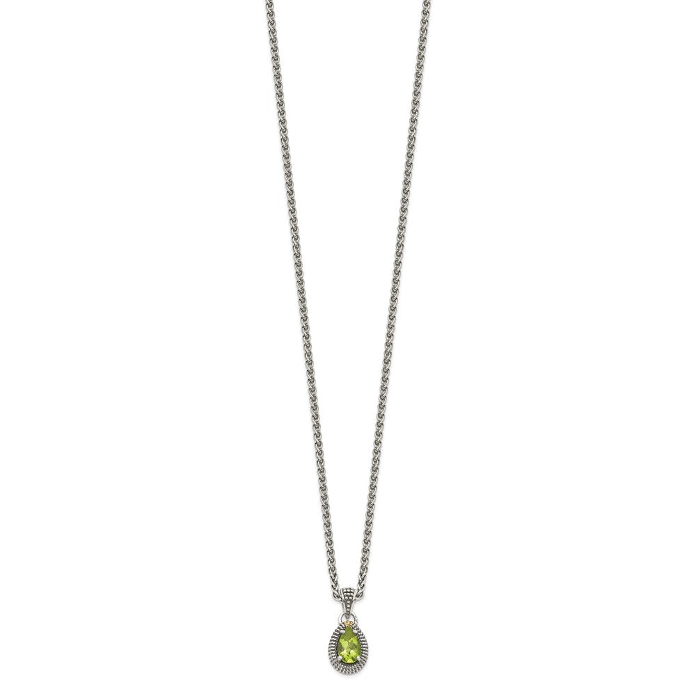 FJC Finejewelers Sterling Silver with 14kt Accent Necklace Pendant Antiqued with Peridot Pear Shaped