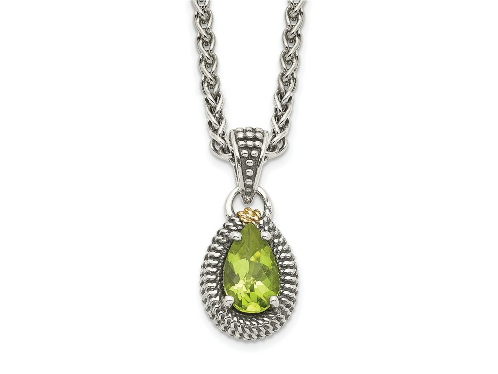 FJC Finejewelers Sterling Silver with 14kt Accent Necklace Pendant Antiqued with Peridot Pear Shaped