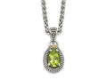 FJC Finejewelers Sterling Silver with 14kt Accent Necklace Pendant Antiqued with Peridot Pear Shaped