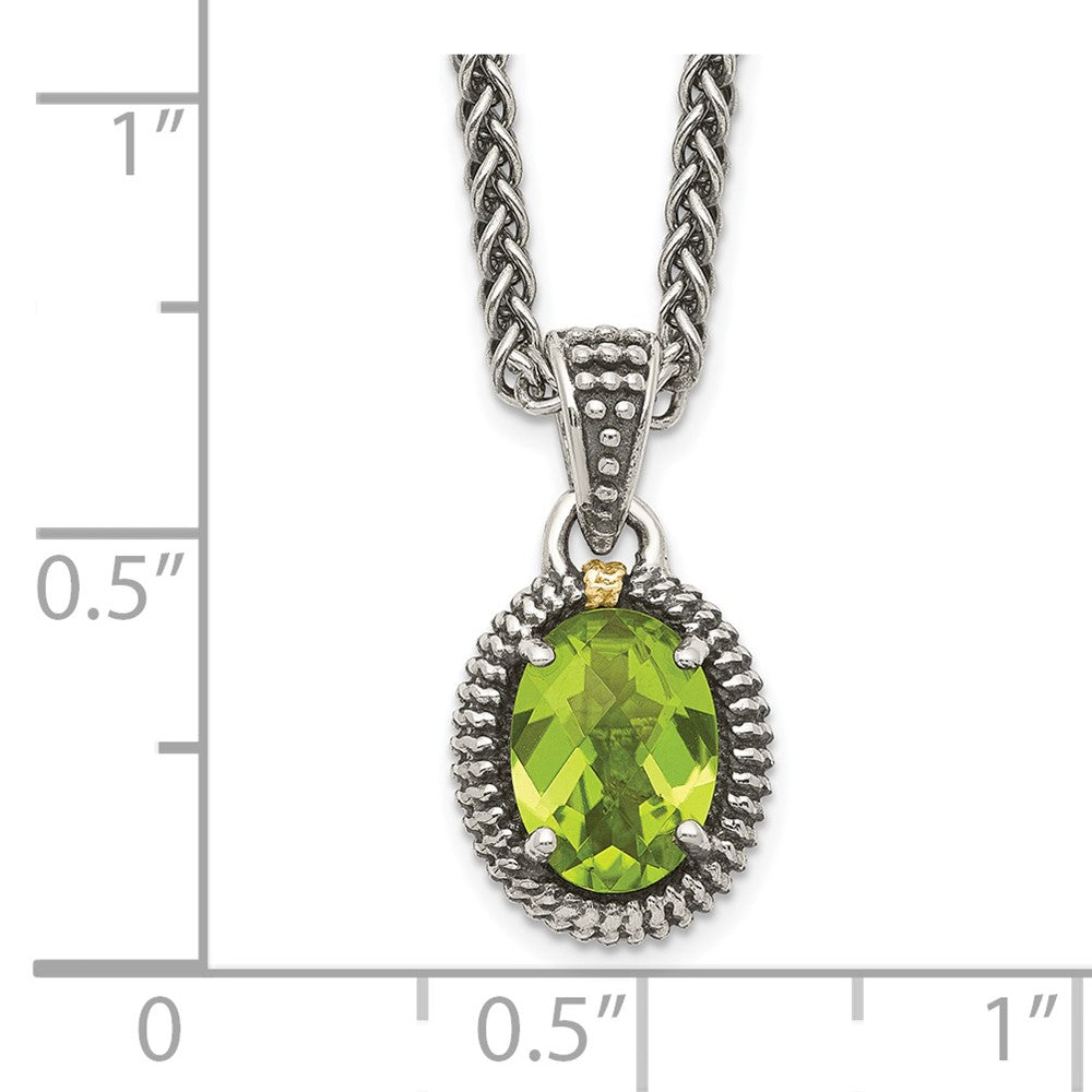 FJC Finejewelers Sterling Silver with 14kt Accent Antiqued with Peridot Oval Necklace