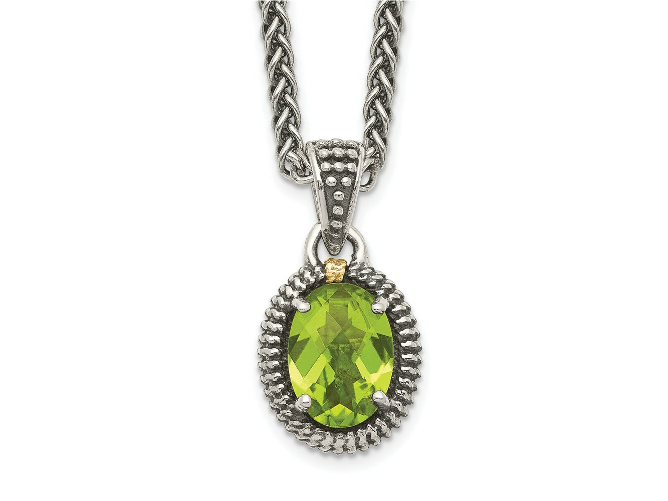 FJC Finejewelers Sterling Silver with 14kt Accent Antiqued with Peridot Oval Necklace