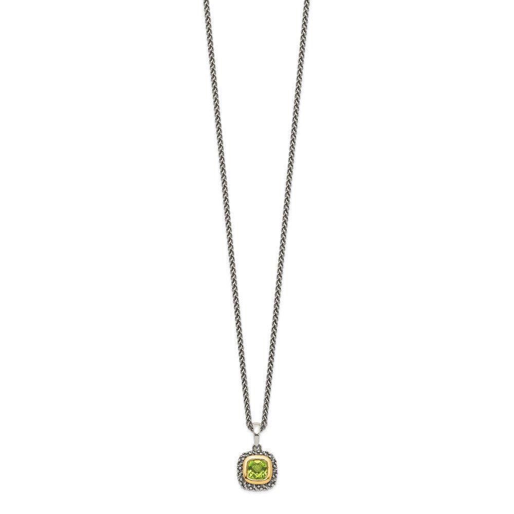 FJC Finejewelers Sterling Silver with 14kt Accent Antiqued with Peridot Necklace 18 Inches x 13 mm