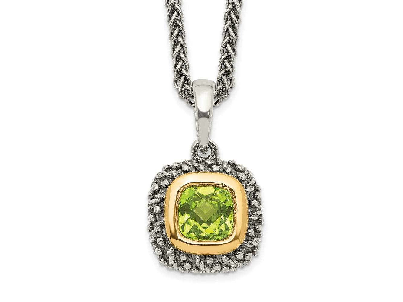 FJC Finejewelers Sterling Silver with 14kt Accent Antiqued with Peridot Necklace 18 Inches x 13 mm