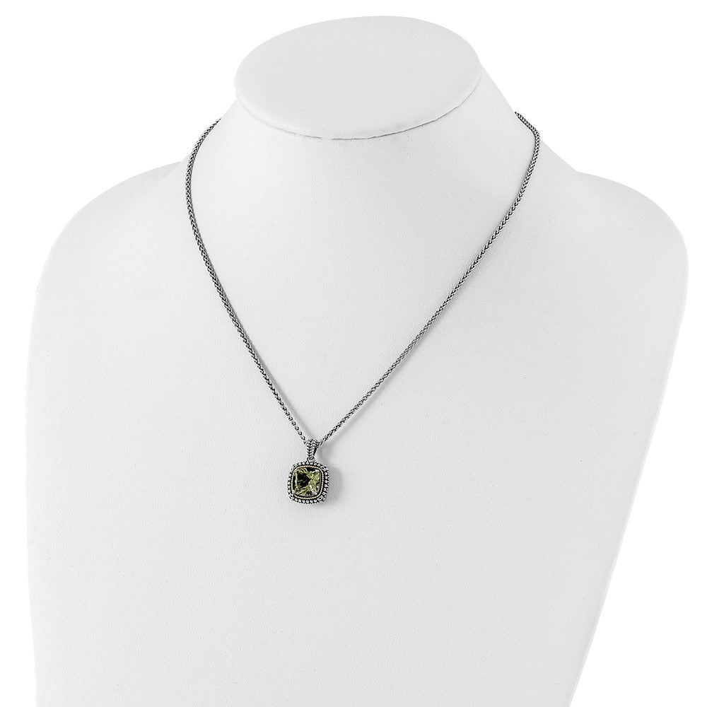 FJC Finejewelers Sterling Silver with 14kt Accent Antiqued with Green Quartz Necklace