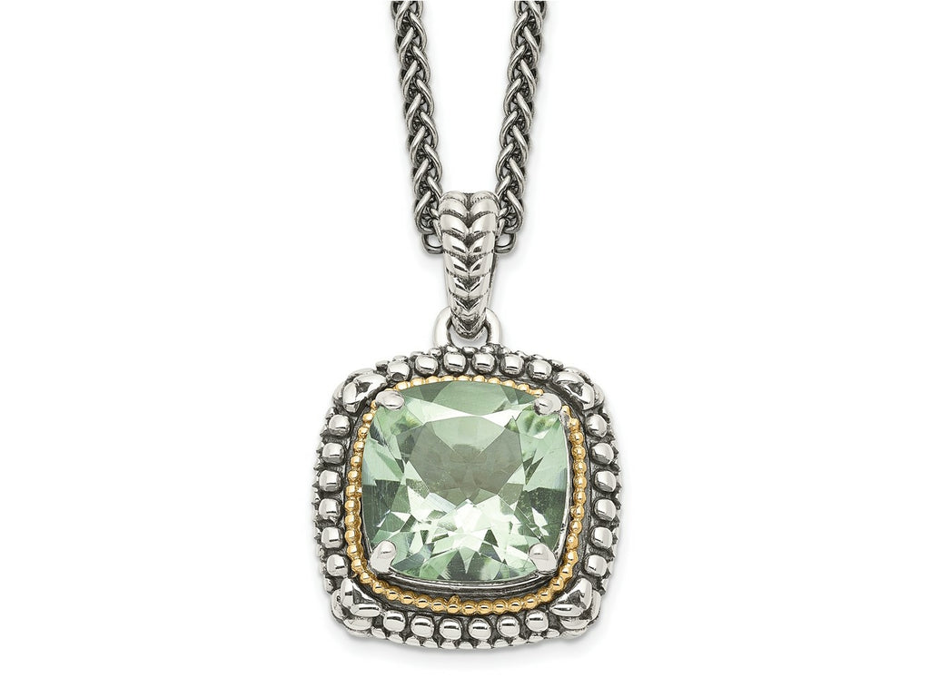 FJC Finejewelers Sterling Silver with 14kt Accent Antiqued with Green Quartz Necklace