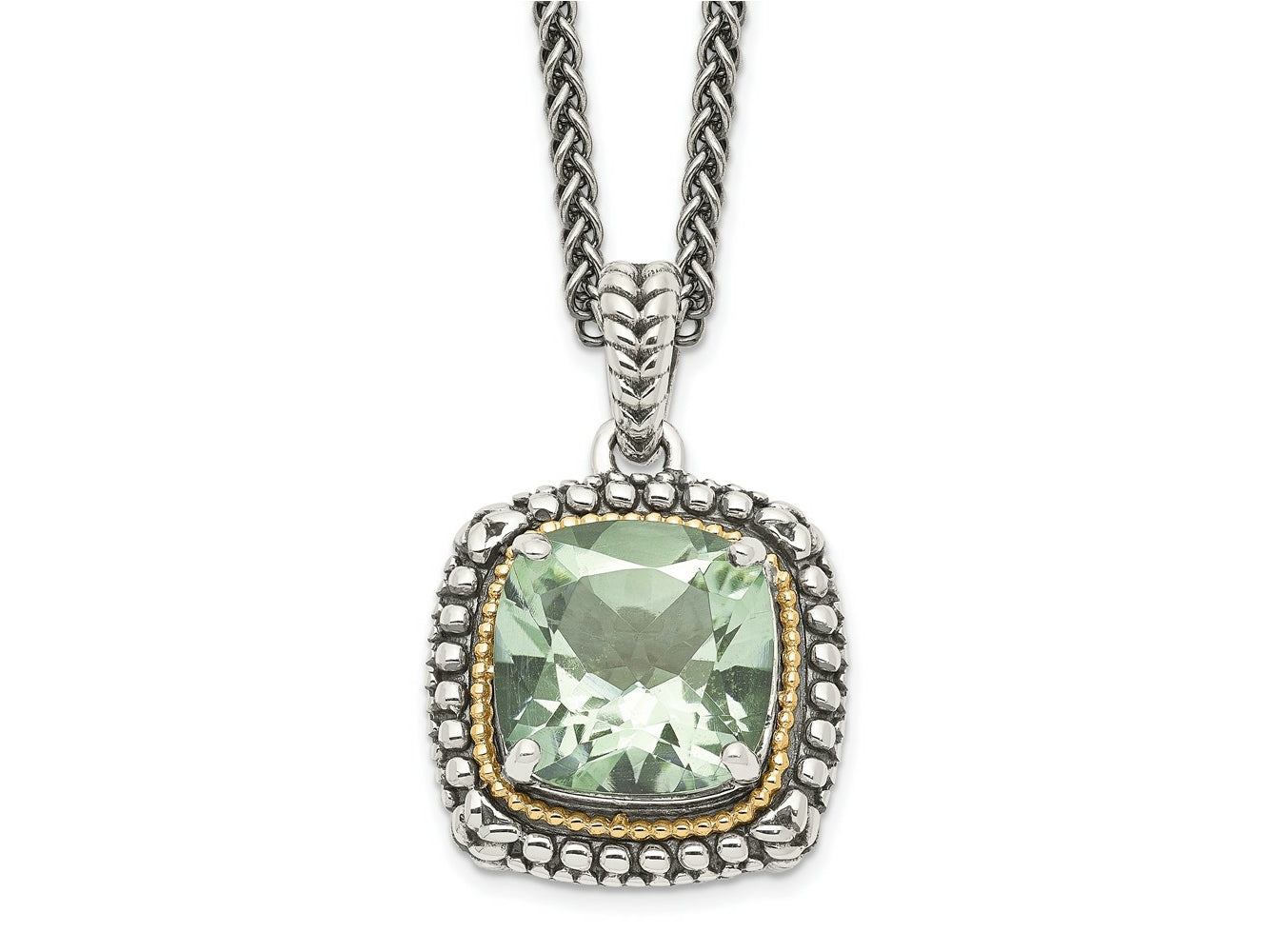 FJC Finejewelers Sterling Silver with 14kt Accent Antiqued with Green Quartz Necklace
