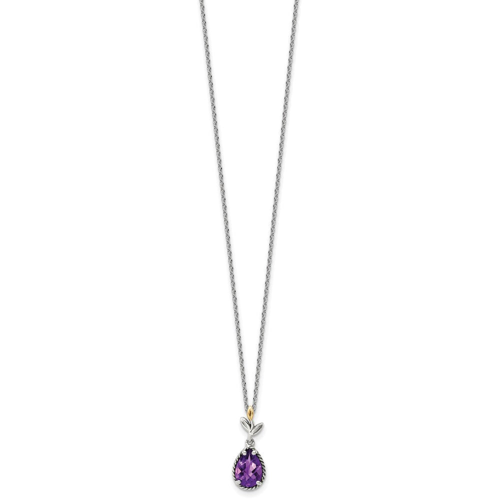 FJC Finejewelers Sterling Silver with 14kt Accent Antiqued with Leaves Pear Amethyst Necklace 20 Inche