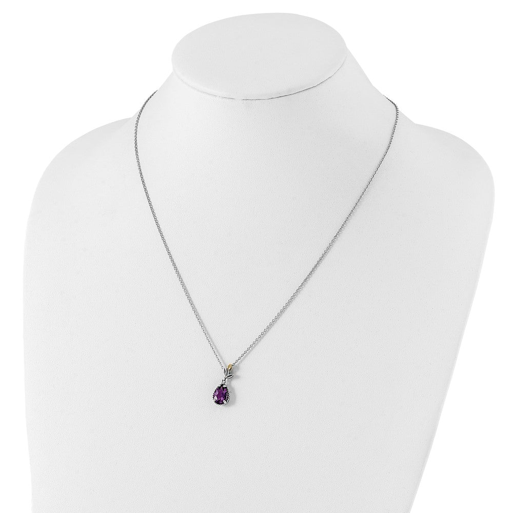 FJC Finejewelers Sterling Silver with 14kt Accent Antiqued with Leaves Pear Amethyst Necklace 20 Inche