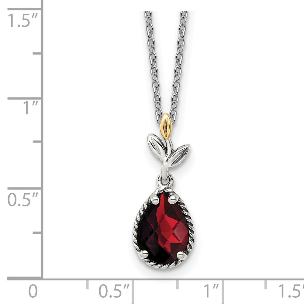 FJC Finejewelers Sterling Silver with 14kt Accent with Antiqued Leaf Garnet Necklace 18 Inch