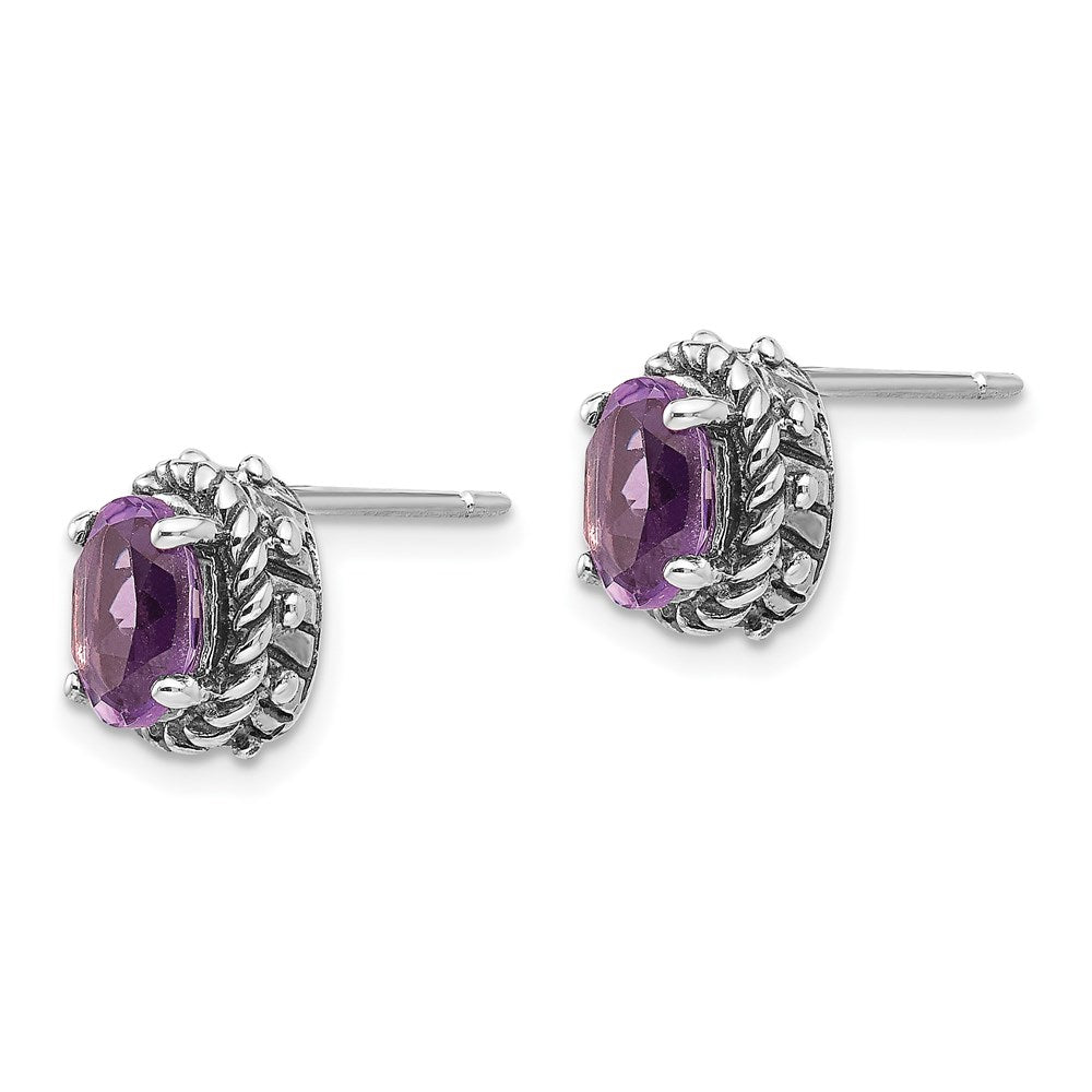 FJC Finejewelers 925 Sterling Silver Stud Antiqued Amethyst Earrings 10 x 8 mm