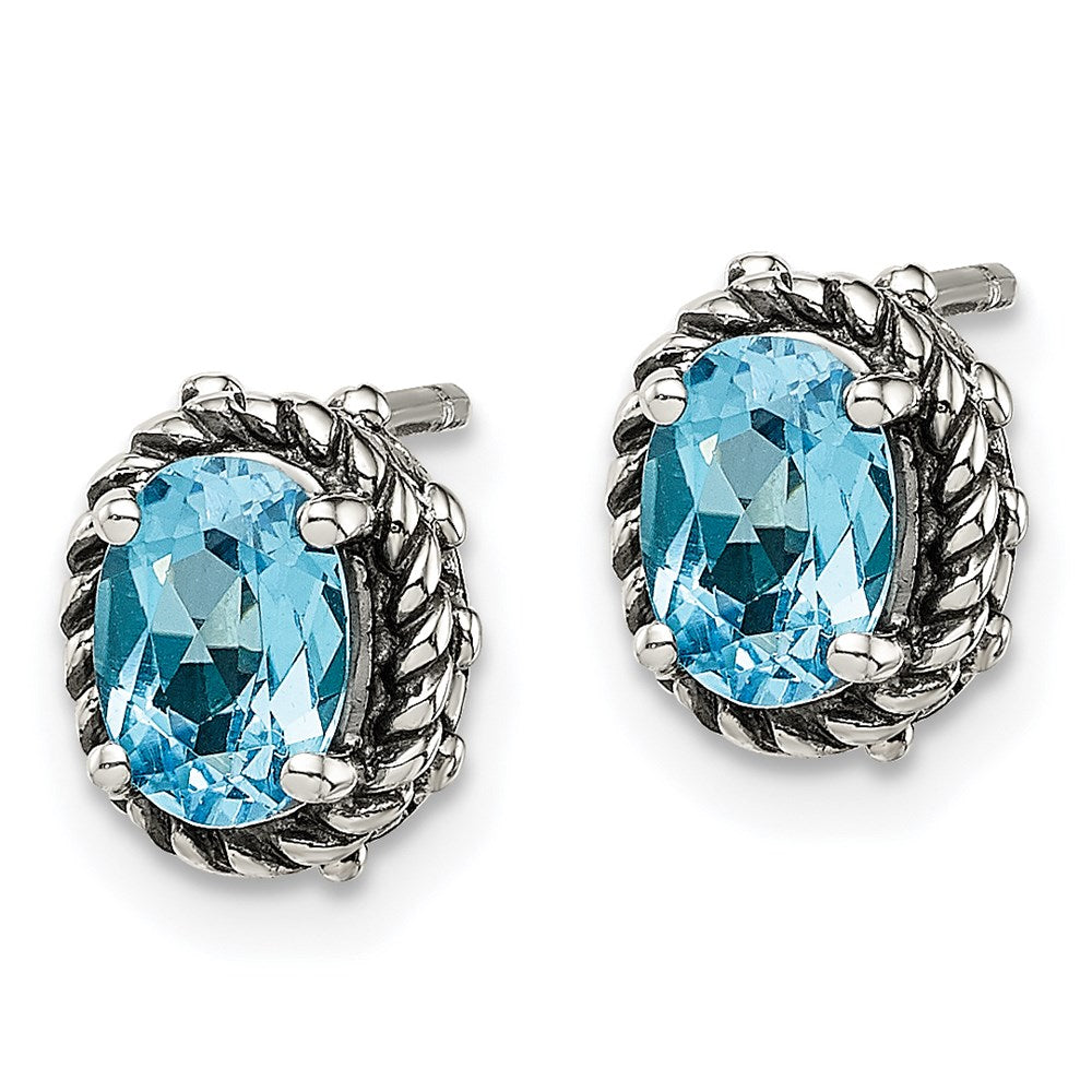 FJC Finejewelers 925 Sterling Silver Stud Blue Topaz Antiqued Earrings 10 x 7 mm