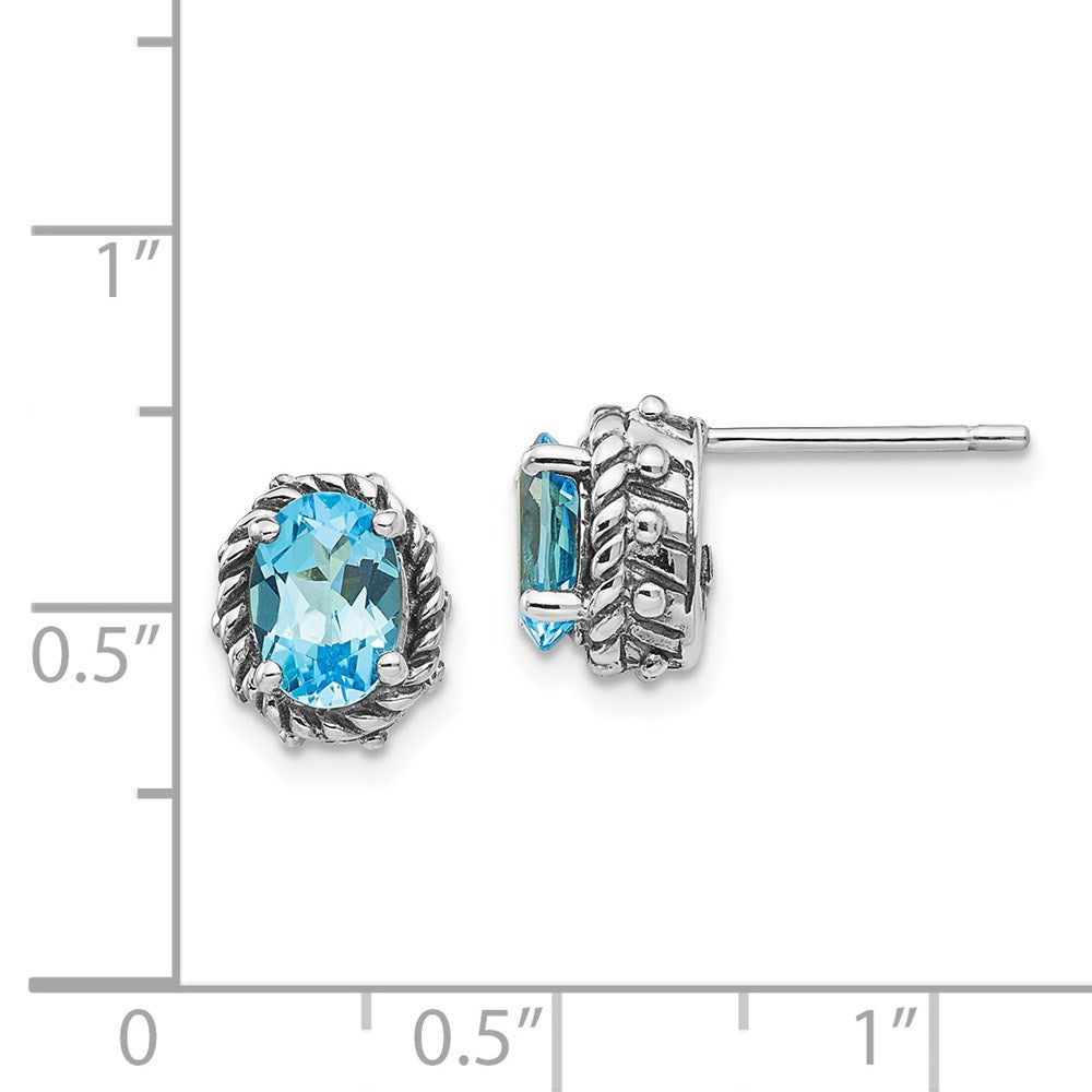 FJC Finejewelers 925 Sterling Silver Stud Blue Topaz Antiqued Earrings 10 x 7 mm